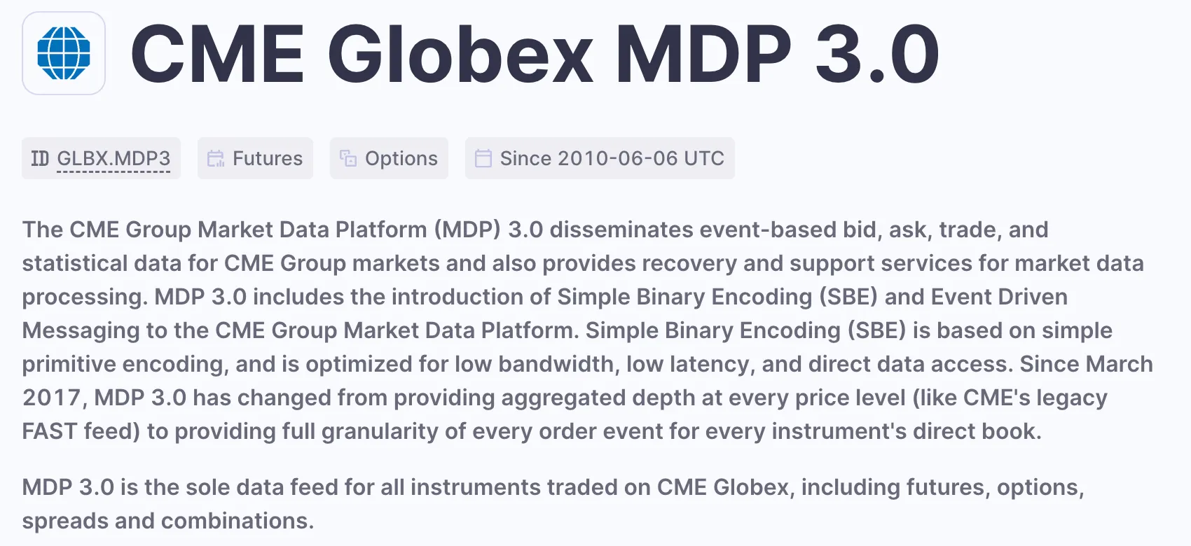 CME Globex MDP 3.0 数据集介绍页